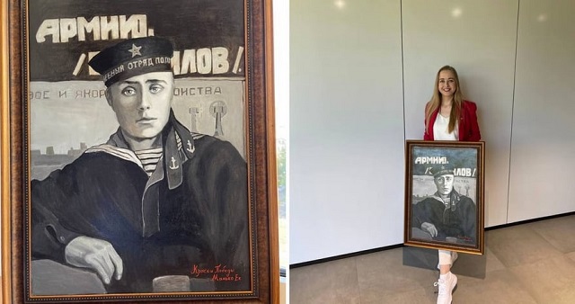 Художница из Казани Екатерина Манько подарила Владимиру Путину портрет его отца-фронтовика