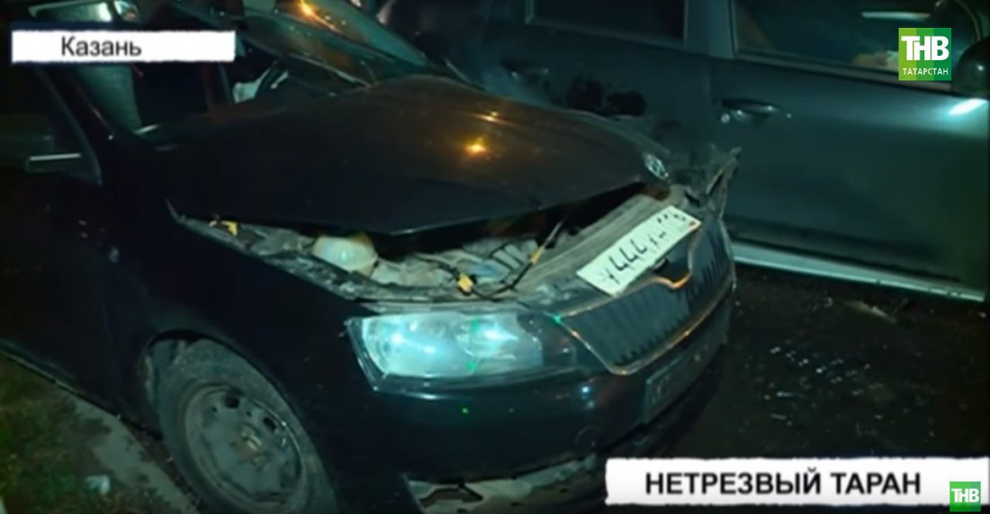 Пьяный водитель Skoda разбил два автомобиля в Казани (ВИДЕО)