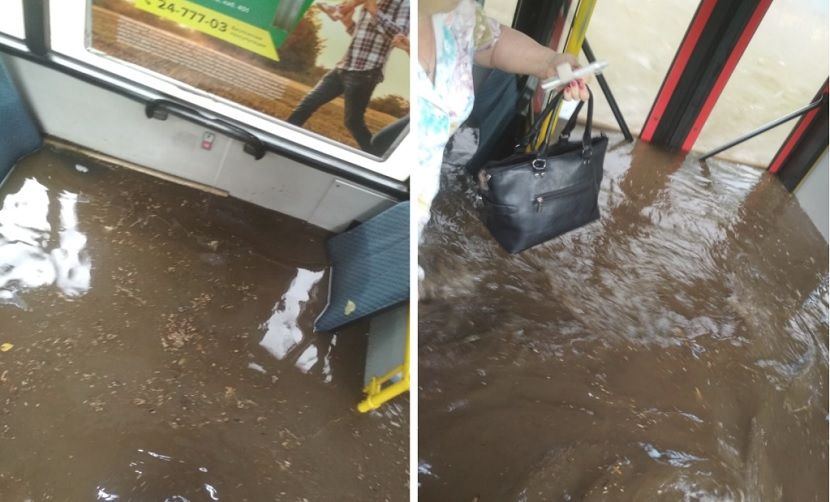 «Заплыв в автобусе»: Жители продолжают делиться записями о потопе в Казани
