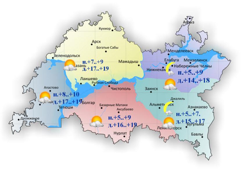 В субботу татарстанцев ожидают небольшие дожди и 14 градусов тепла